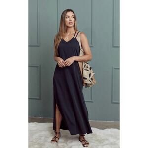 Shebird savannah strappy maxi bra dress black bamboo stretch size 7 XL